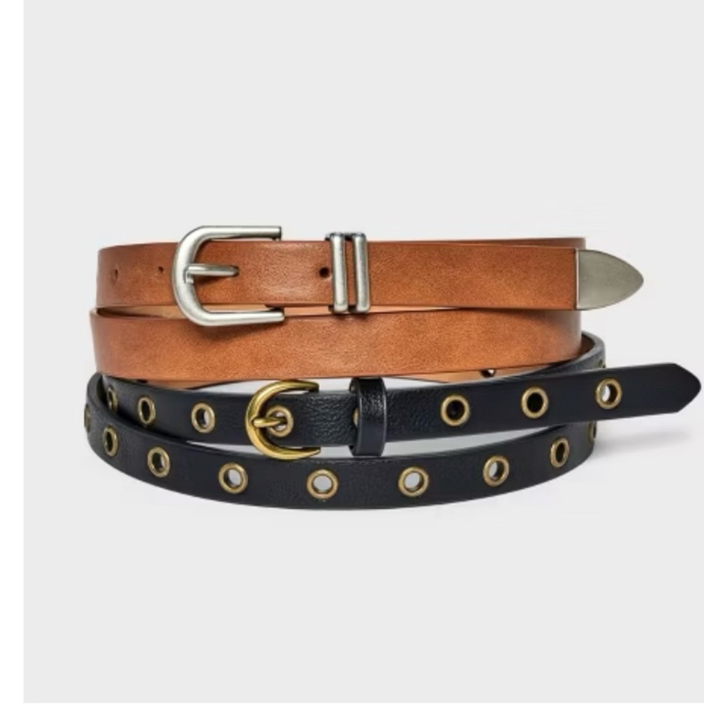 Women's 2pk Grommet & Silver Buckle Belt -Universal Thread